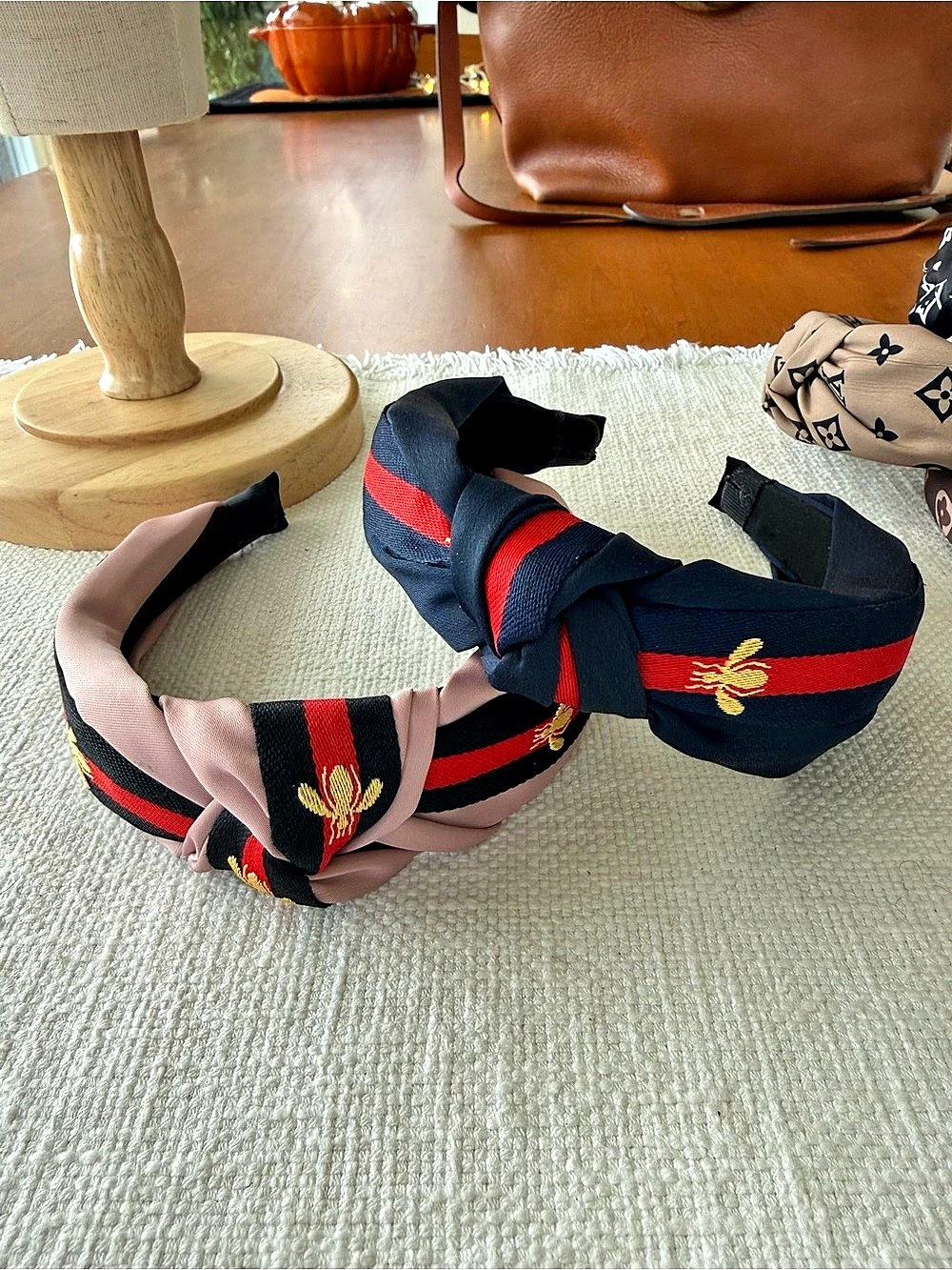 Striped Knot Headband Set in Navy & Pink Like New. Bee Luxury inspired.